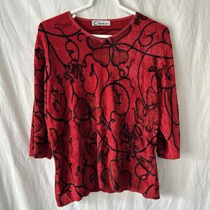 Vintage Y2K Whimsigoth Top Large Dark Romance Grunge Floral 90s Red Valentines